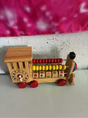 Wooden Train Abacus & Counting Toy in Red and Yellow - Learning Toy